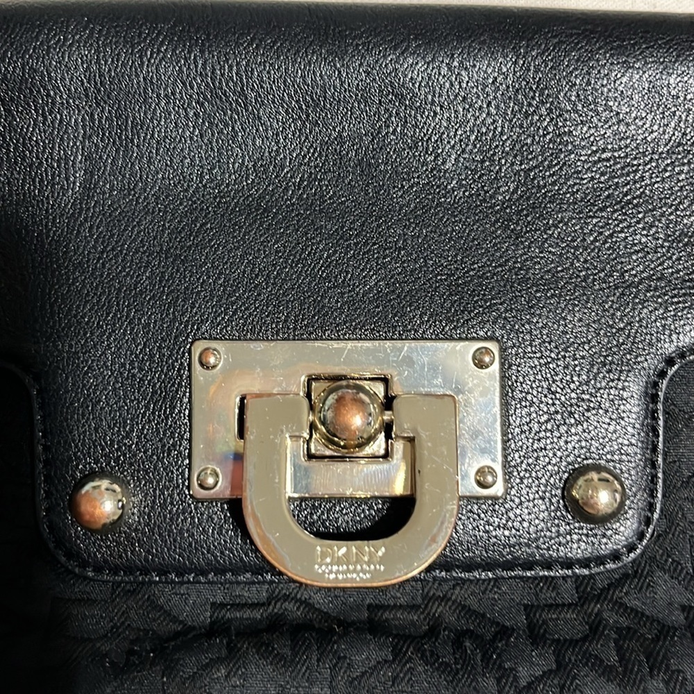DKNY Black Leather/Black Canvas Shoulder Clutch - Picture 5 of 9